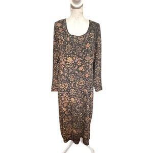 EUC Peruvian Connection Dynasty Dress Size XL Black Floral Cotton Jersey